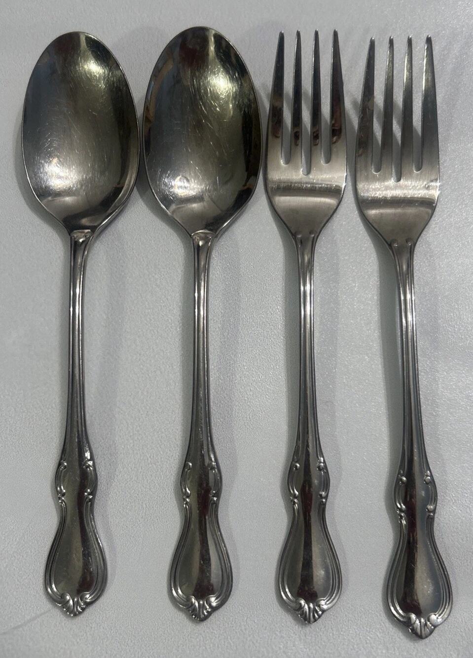 Reed & Barton CAMELOT Set of 4 Flatware 2 Teaspoons 2 Salad Forks 6.5” Stainless